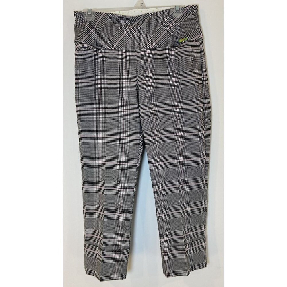 Swing Control Pants Pull On Crop Wide Cuff Preppy Golf Black White Pink Plaid 8